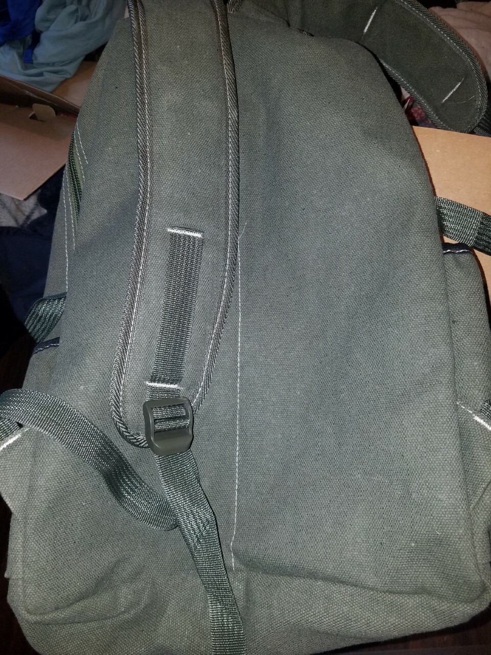 Army Green BJ Lijiebao Since 2011 Backpack Book Bag Thick Cotton Duck Canvas