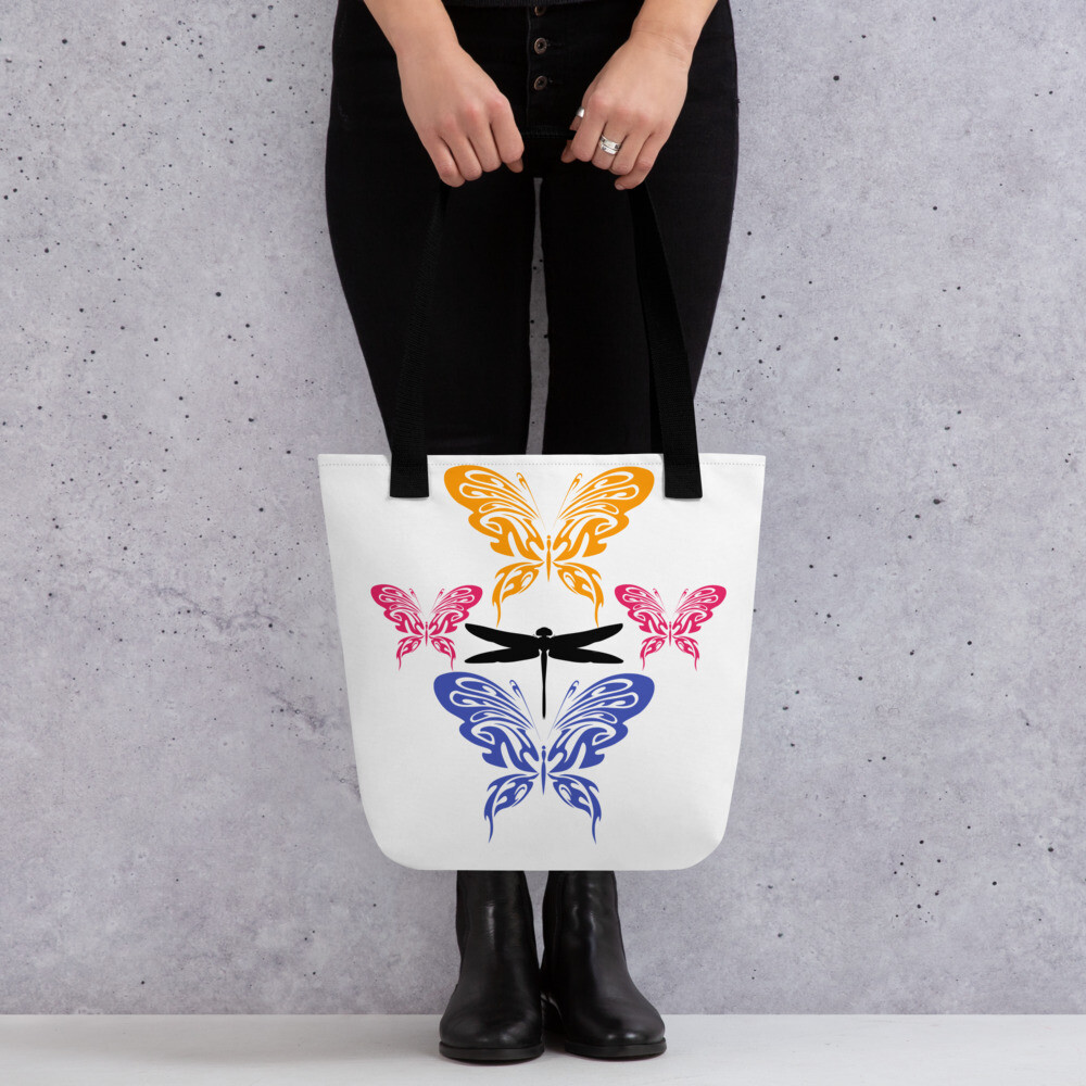Dragonfly Among Butterflies Colorful Tote bag
