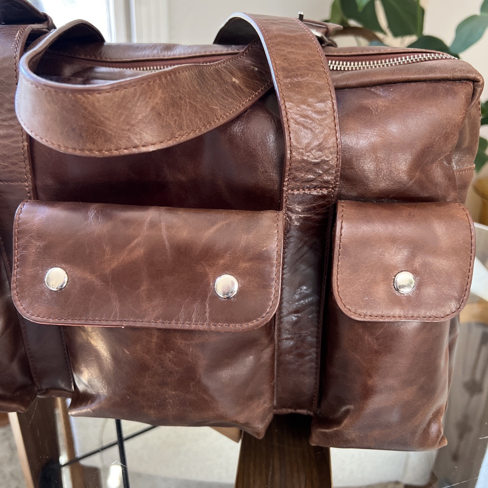 Latico Brown Leather Satchel Multi Pocket Straps Leisure Duffle Unused 11″ x 13″