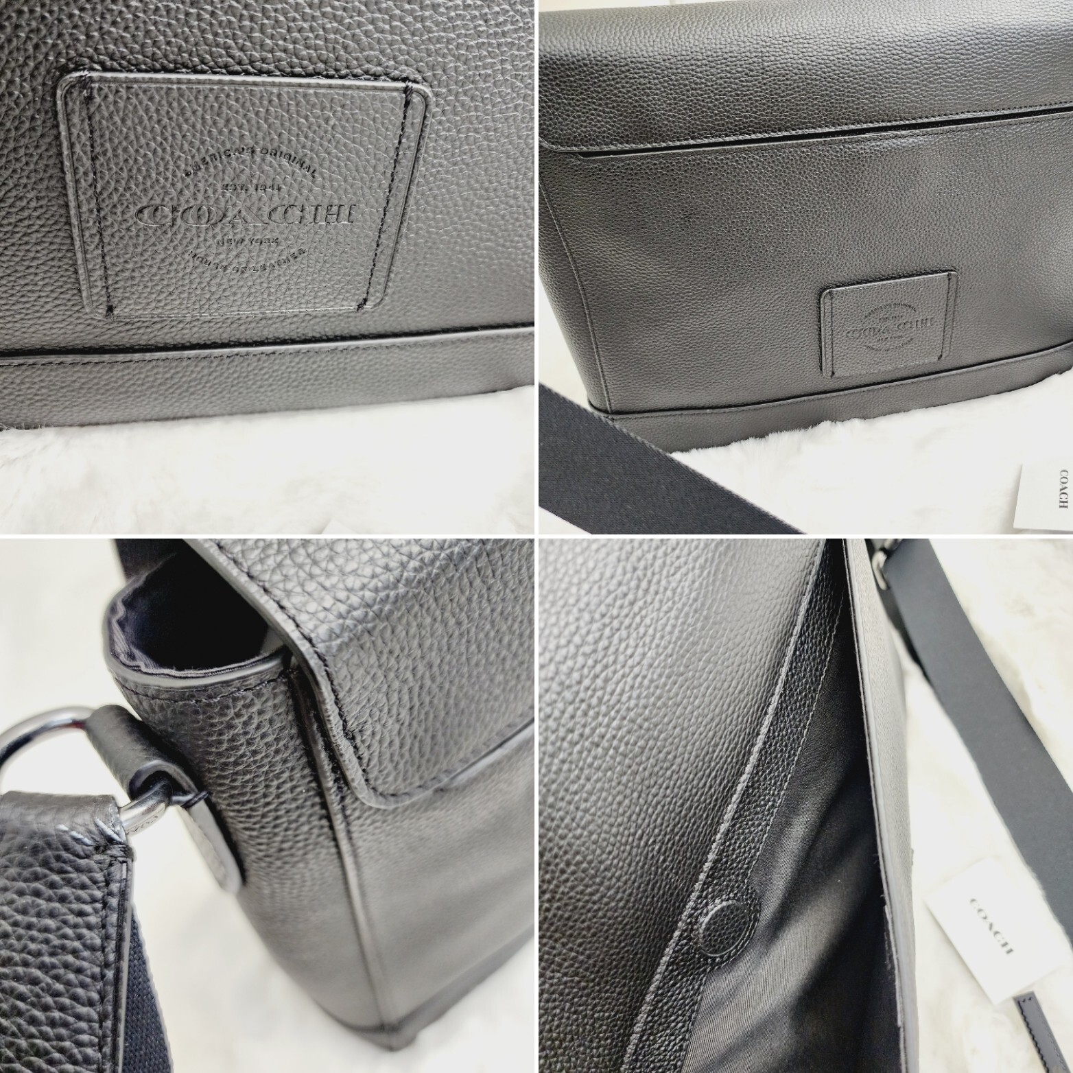 Coach Hudson Messenger Men’s Bag Pebble Leather Black 88892 Unisex Authentic