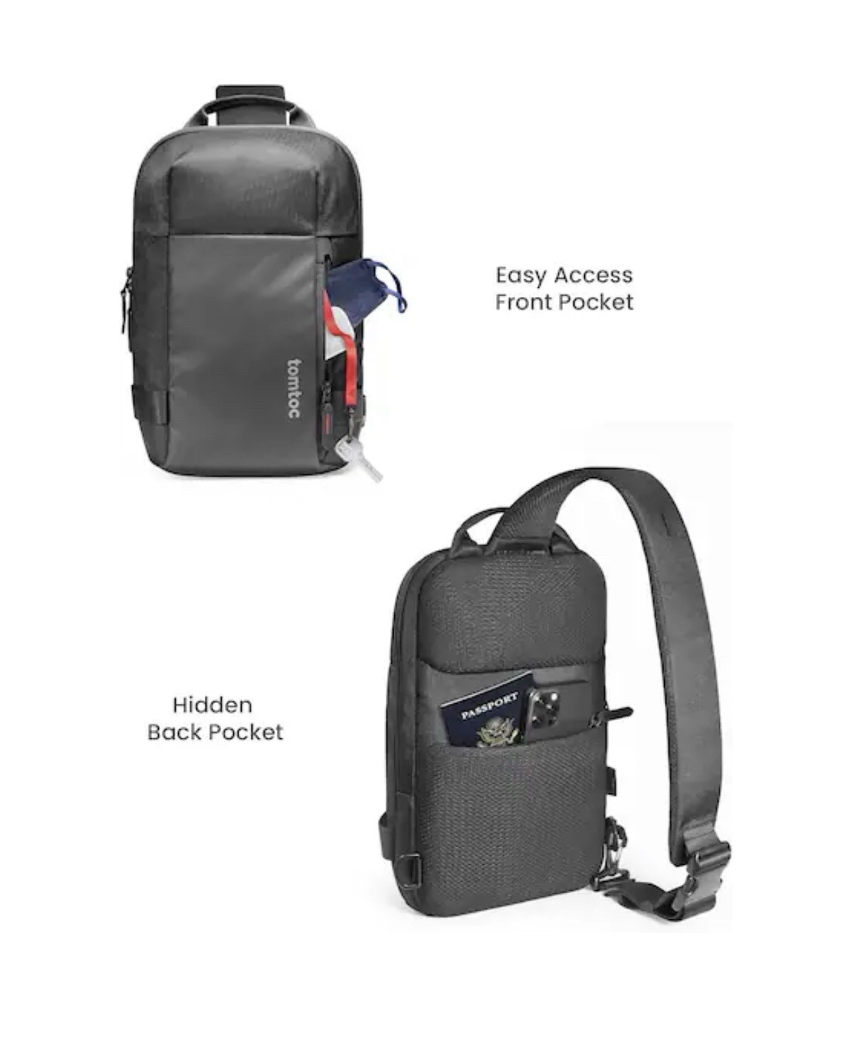 Tomtoc COMPACT EDC SLING BAG courier gamer fashion LARGE shoulder crossbody NWOT