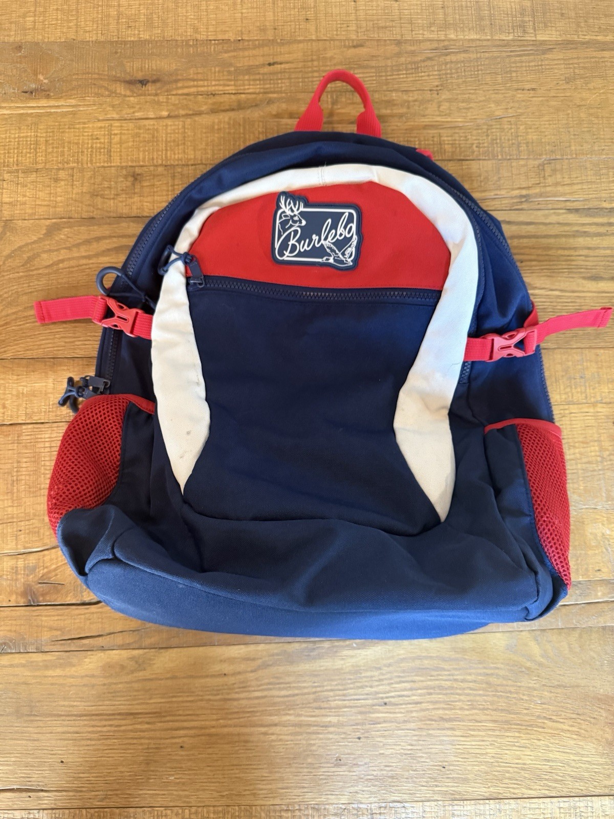 Burlebo Colorblock Zip Backpack Blue Red White Pockets Adjustable Straps