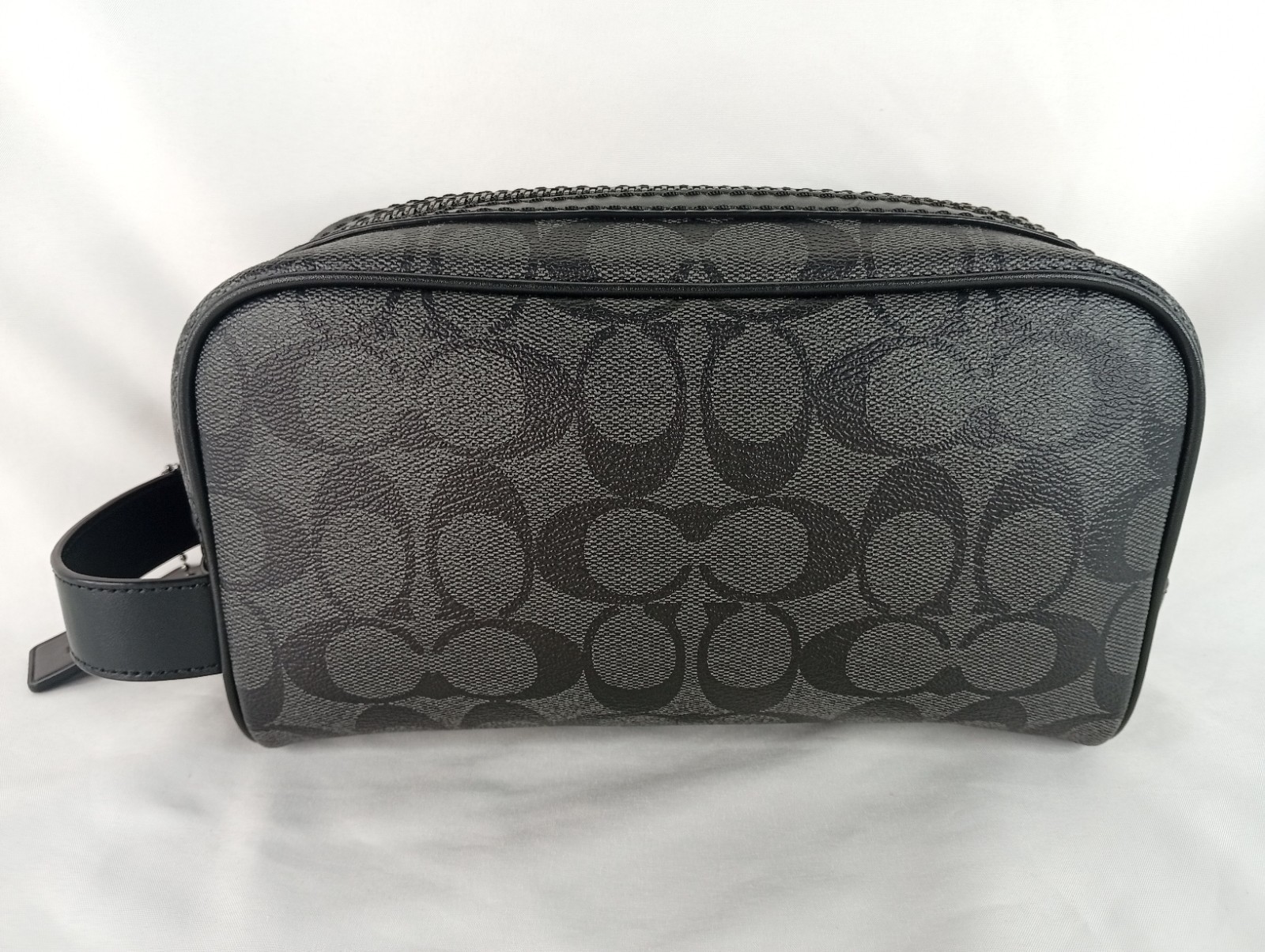 Pre-Owned Coach Signature Canvas Small Travel Kit Toiletry Bag Charcoal Black