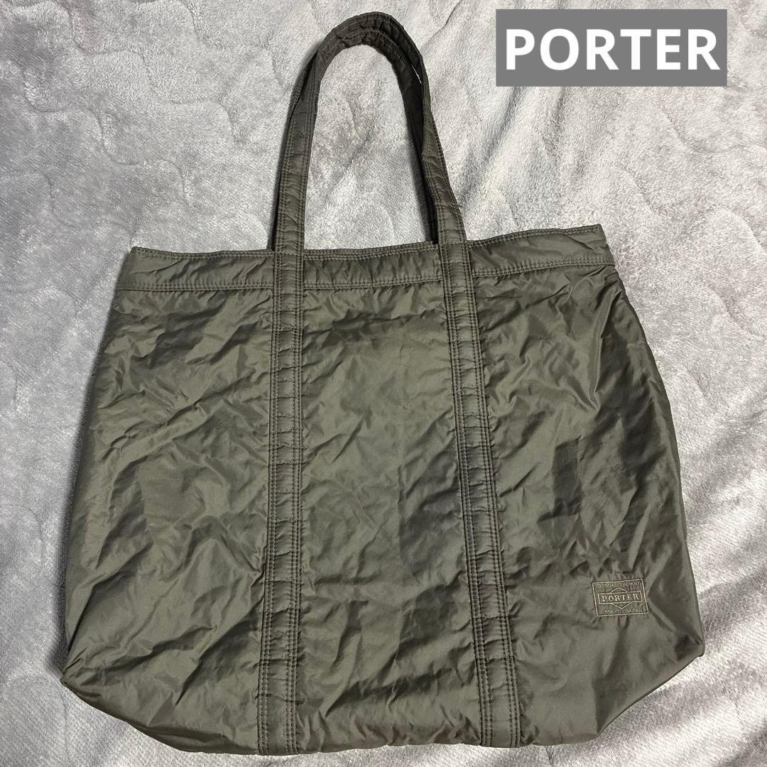 PORTER Yoshida Green Nylon Tote Bag 40cm Hand Carry Organic Green Authentic