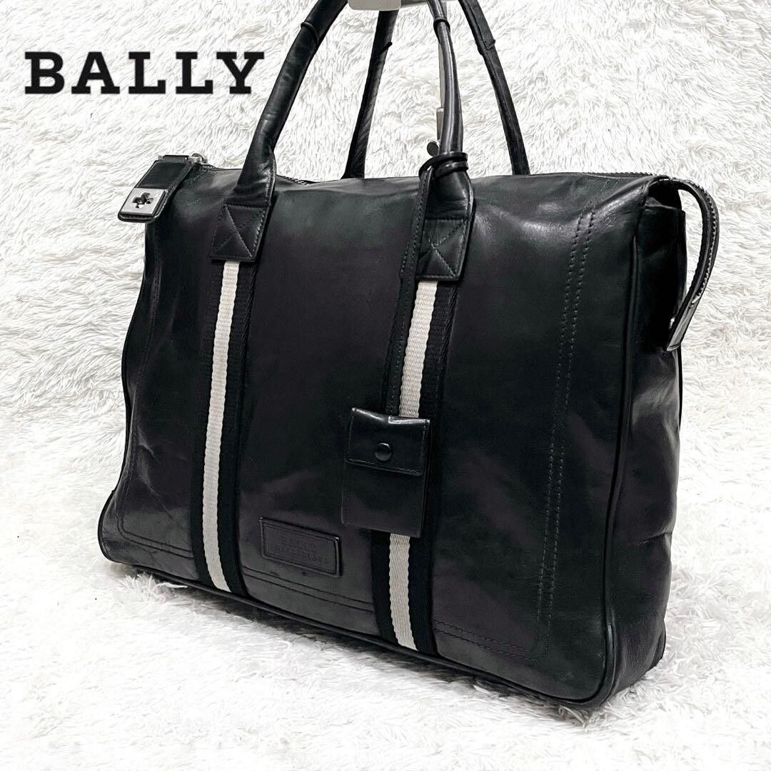 Bally Trainspotting Leather Business Tote Bag Black A4 TAJEST MD Striped 40cm
