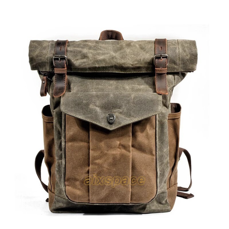 Men’s Retro Oil Wax Canvas Backpack Shoulder Bag Leisure Travel Knapsack