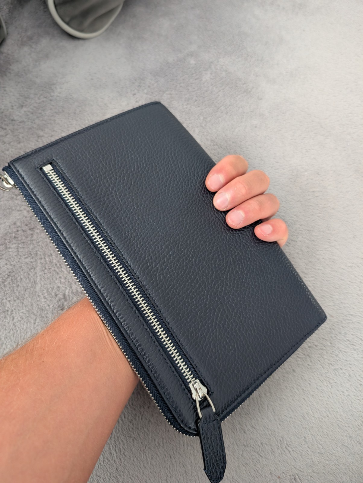 CERRUTI 1881 Navy Blue Leather Long Wallet Zippy Organizer Clutch Mens Bag Purse
