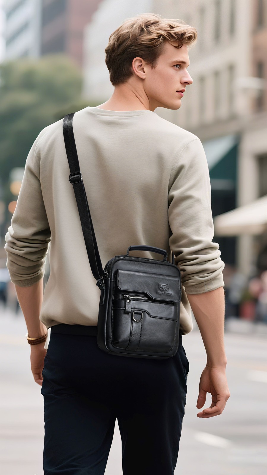 Men’s Shoulder Messenger Bag Business Genuine Leather Handbag Outdoor Sport Bag