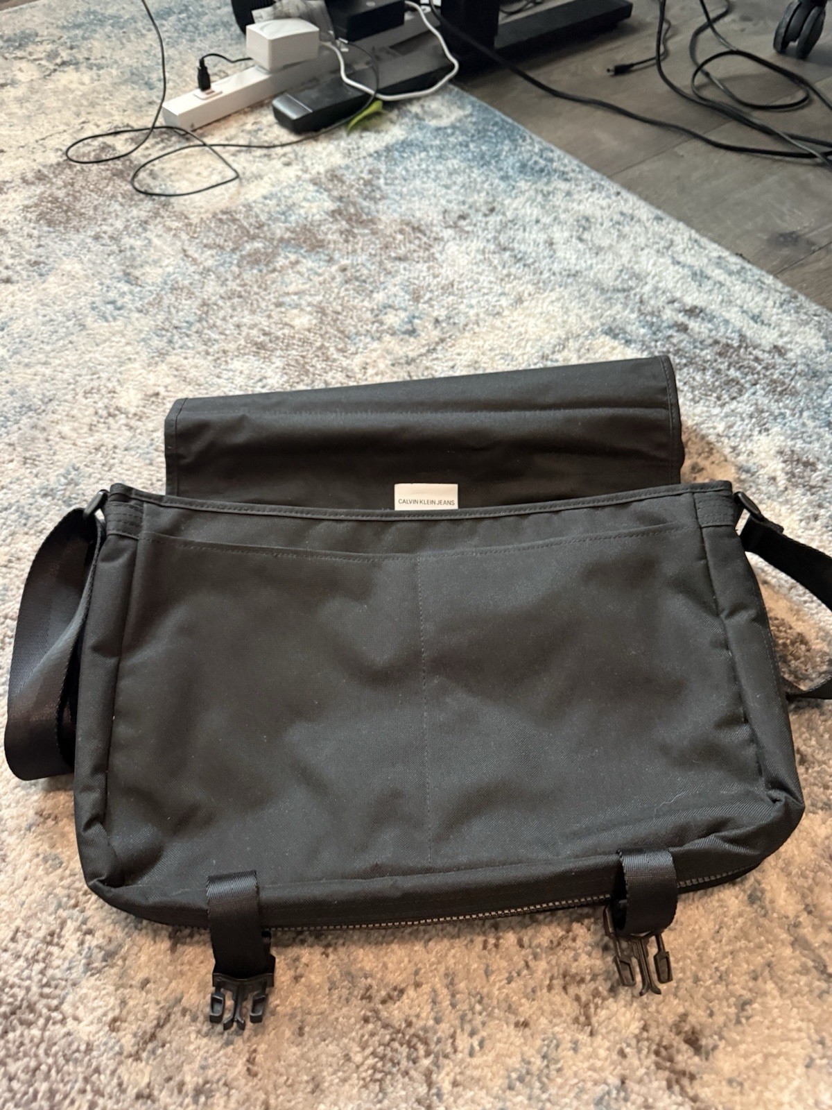 Calvin Klein Jeans Black Messenger Bag, Buckle & Zip, Adjustable Strap, Men