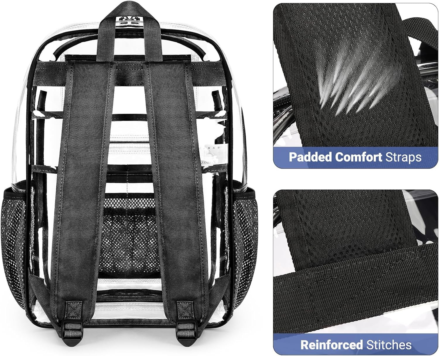 Large 31L Clear Backpack – Heavy-Duty Transparent Bag with Reinforced Straps for