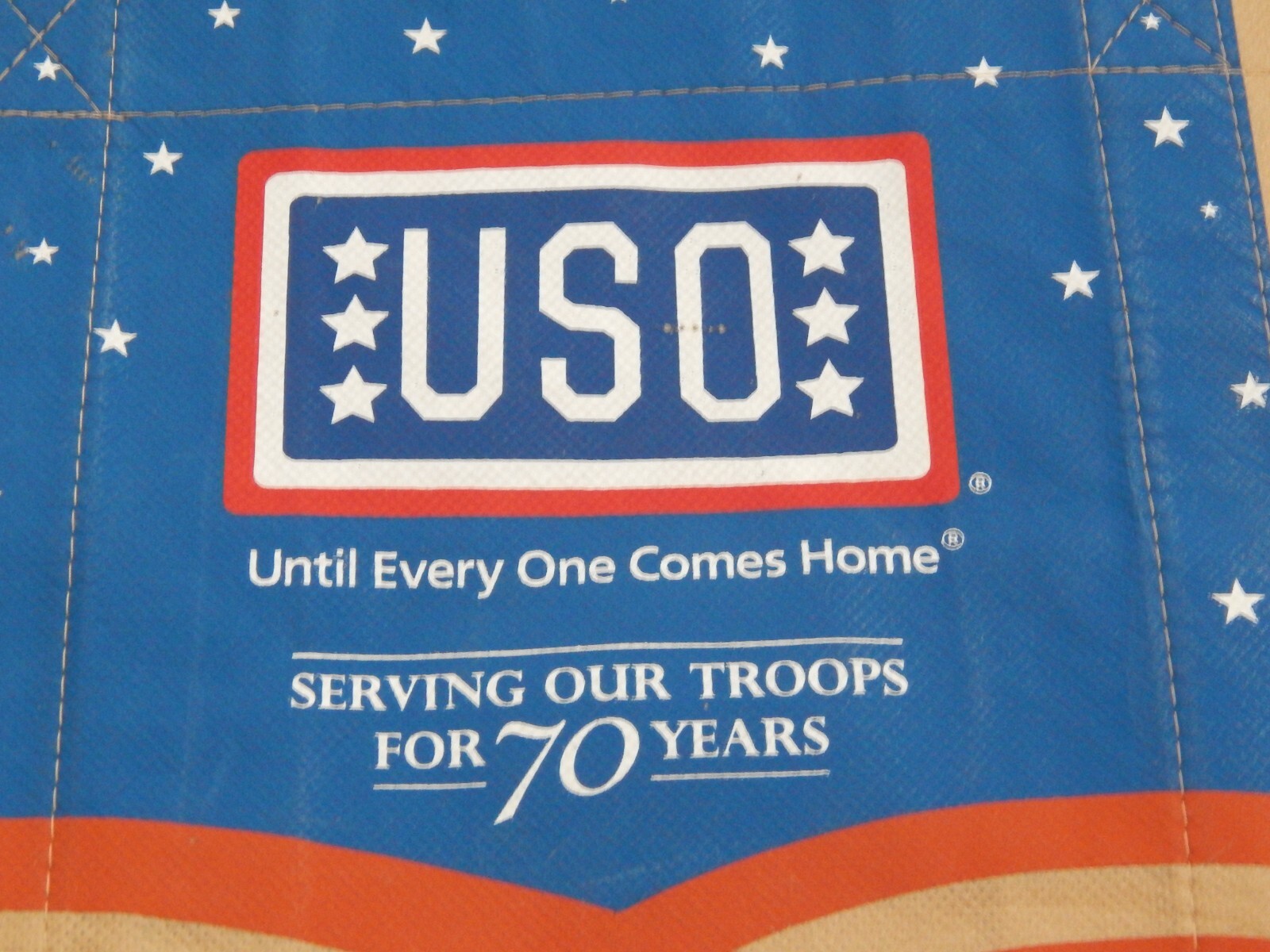 USO SERVING OUR TROOPS MILITARY REUSABLE BAG TOTE ECO FRIENDLY
