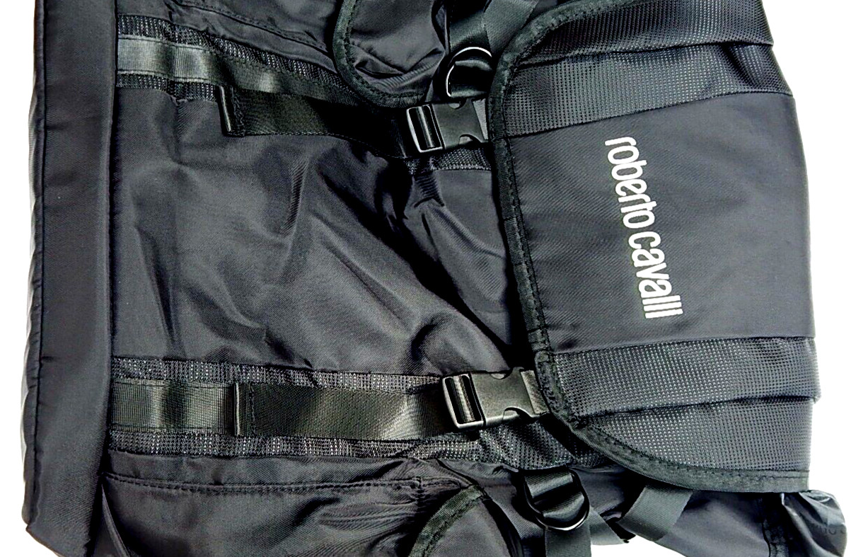 ROBERTO CAVALLI Unisex TRAVEL BACKPACK BLACK NYLON NEW AUTHENTIC
