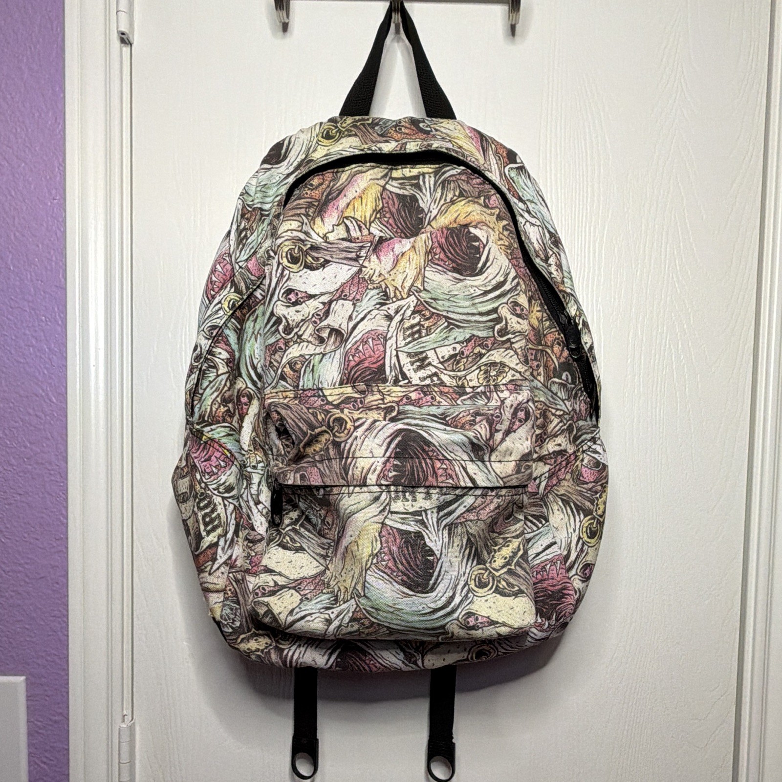 Hot Topic 2012 Iron Fist Shark Bits Nylon Canvas Backpack Zip Padded VERY RARE