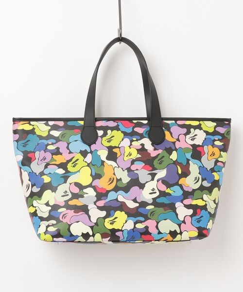 A BATHING APE Multi Camo Tote Bag Black White Synthetic Leather Japan NEW