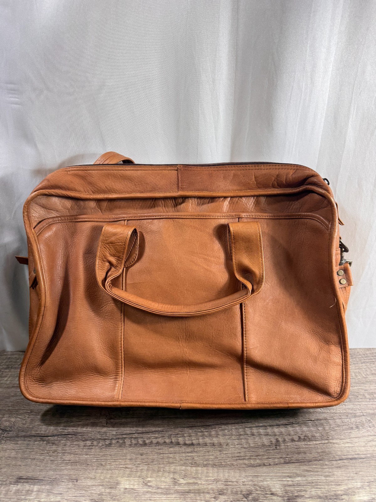Vintage Cognac Leather Briefcase Messenger Bag Made in Colombia Multi Pocket Lap