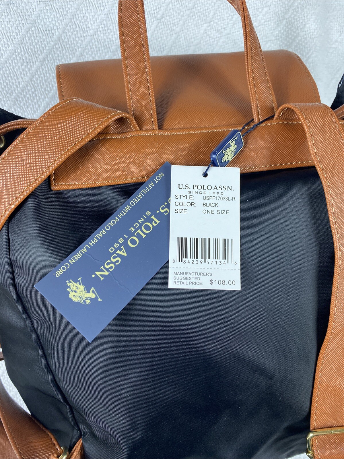 U.S. Polo Assn Black Nylon Backpack NWT Travel Work School Laptop Bag