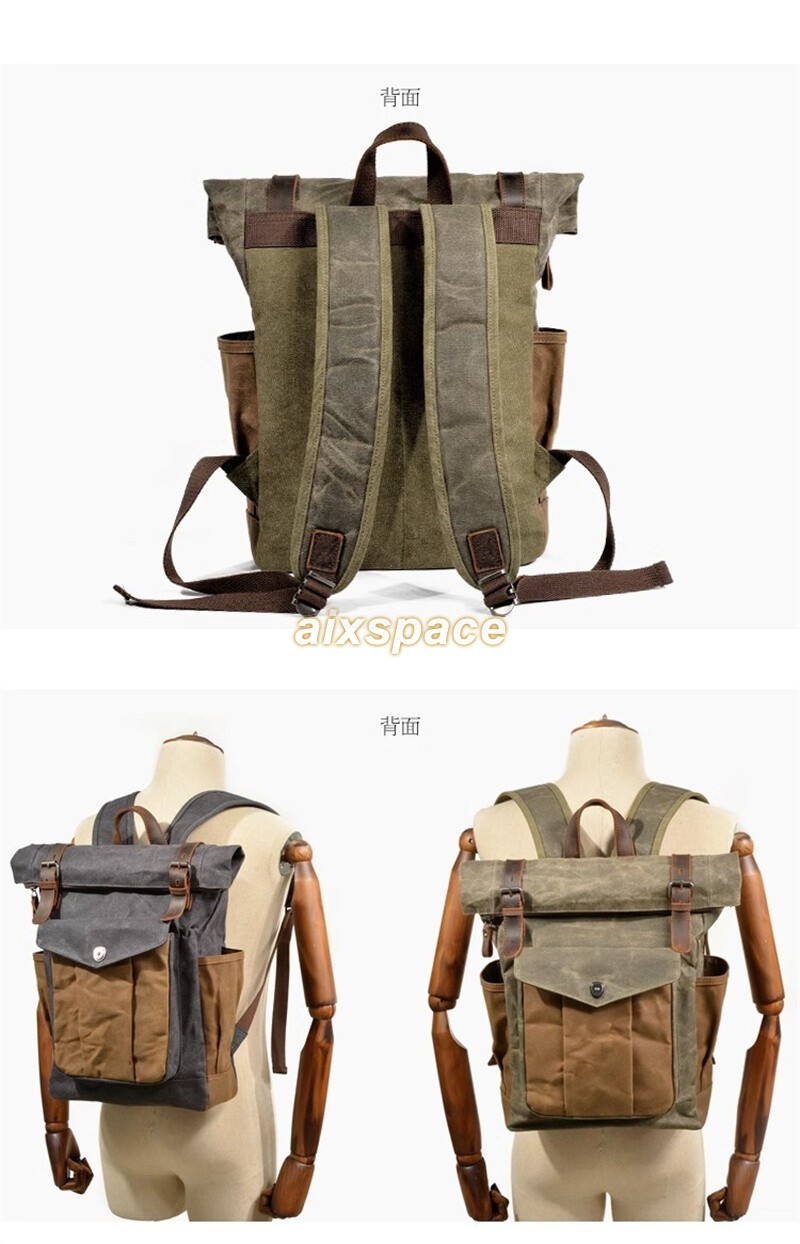 Men’s Retro Oil Wax Canvas Backpack Shoulder Bag Leisure Travel Knapsack