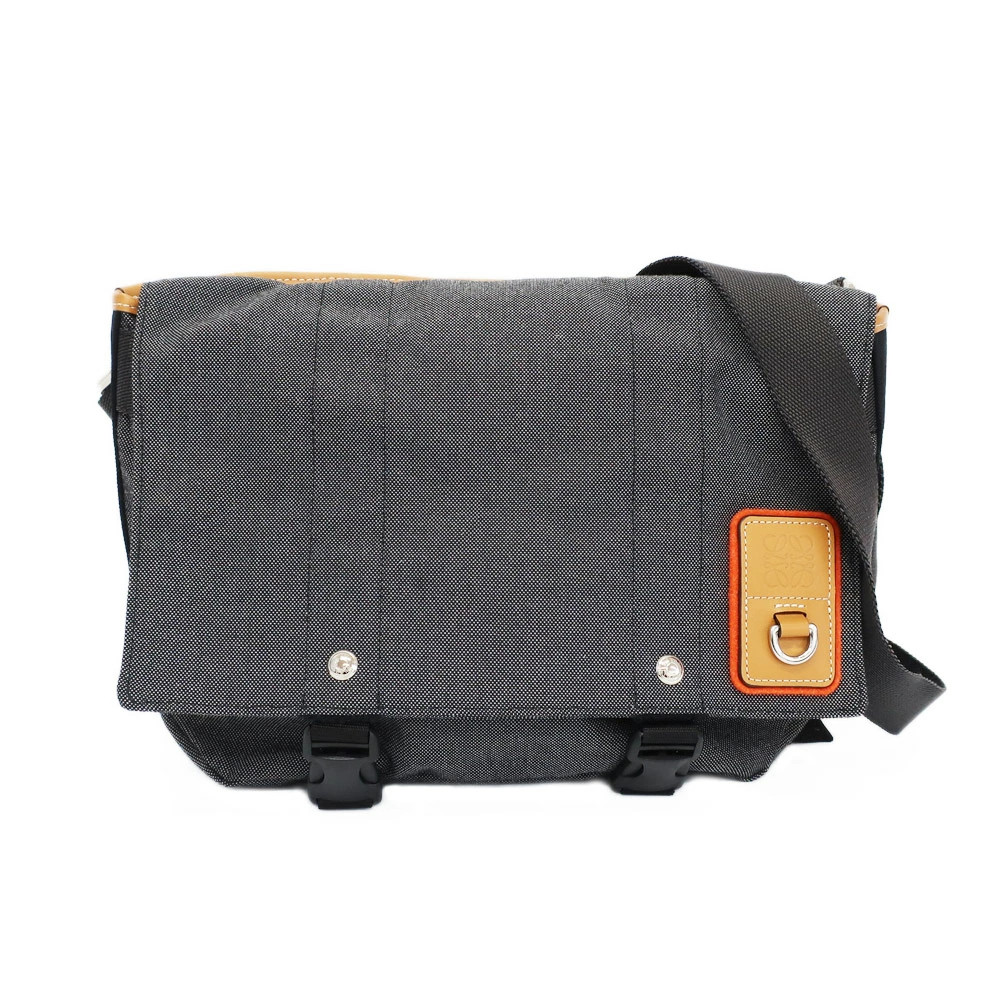 LOEWE Nature Messenger Bag Shoulder Gray Yellow Canvas Leather