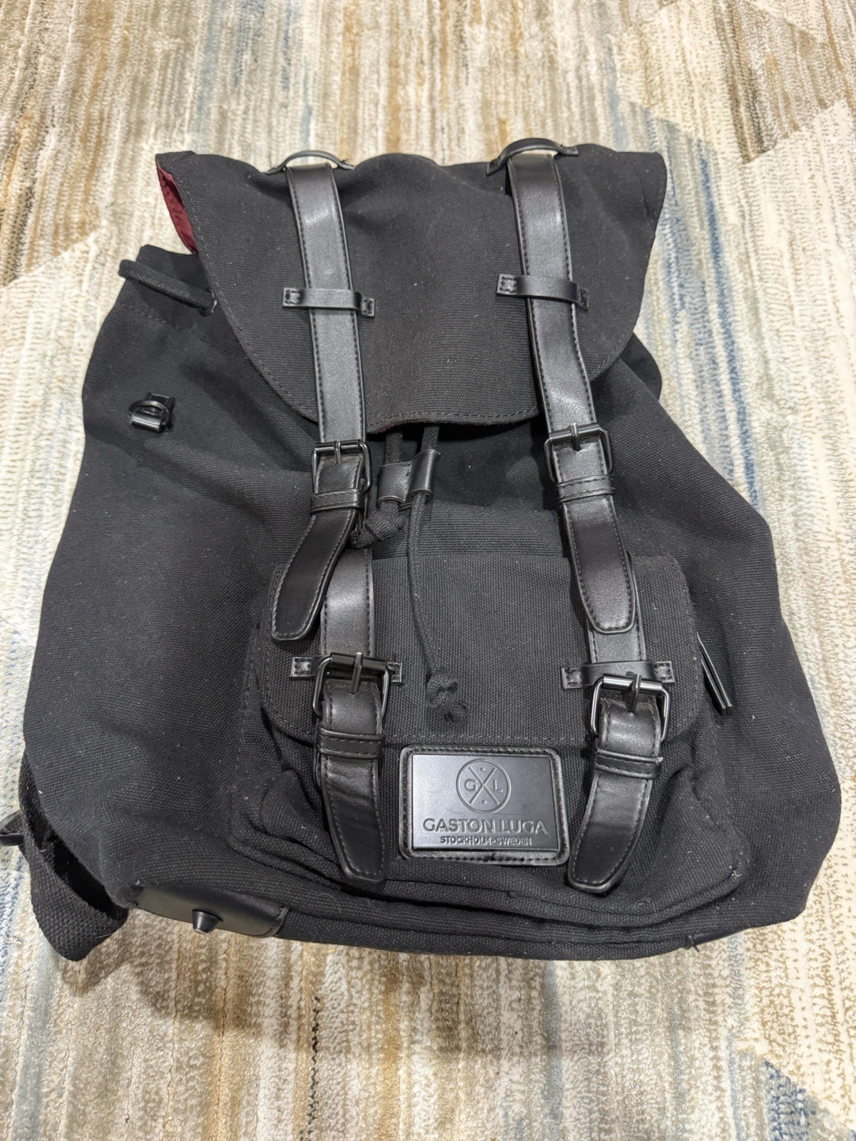Gaston Luga Black Backpack Drawstring/Buckle Closure Adjustable Pockets Unisex