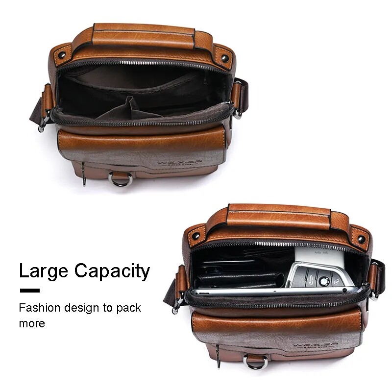 WEIXIER Men Crossbody Bag Shoulder Bag PU Leather Messenger Bag Handbag