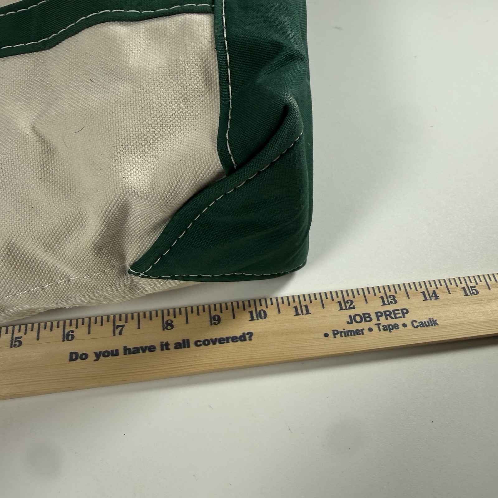 LL Bean Boat and Tote Canvas Bag 12.5″ 5.5″ Green White Made In USA Stiff