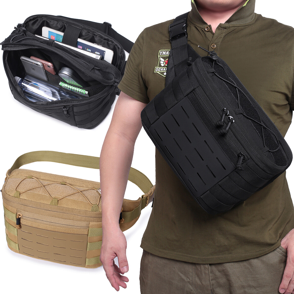 Military Tactical Chest Sling Bag Molle Crossbody Large Mens Shoulder Backpack