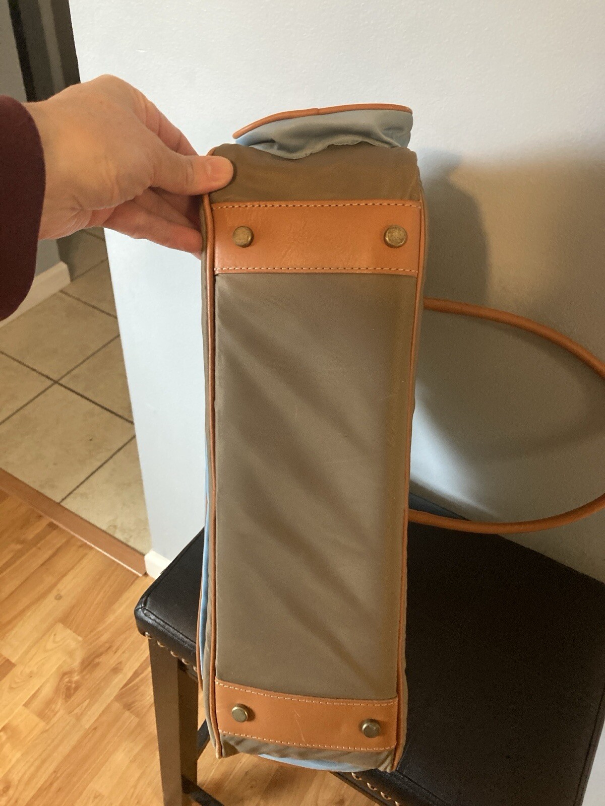 Eddie Bauer Messenger Bag Laptop Computer Case Nylon Blue And Brown