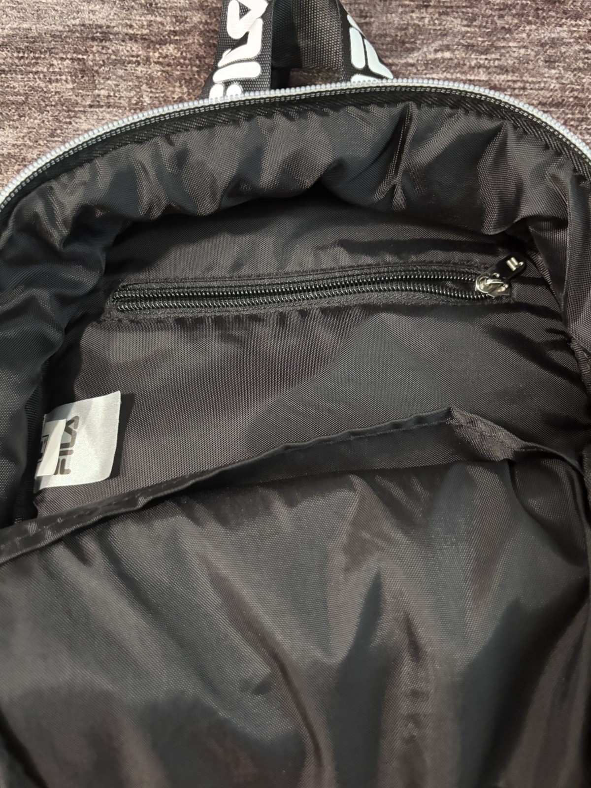 FILA Black Small Logo Mini Backpack Zip Closure Adjustable Shoulder Straps