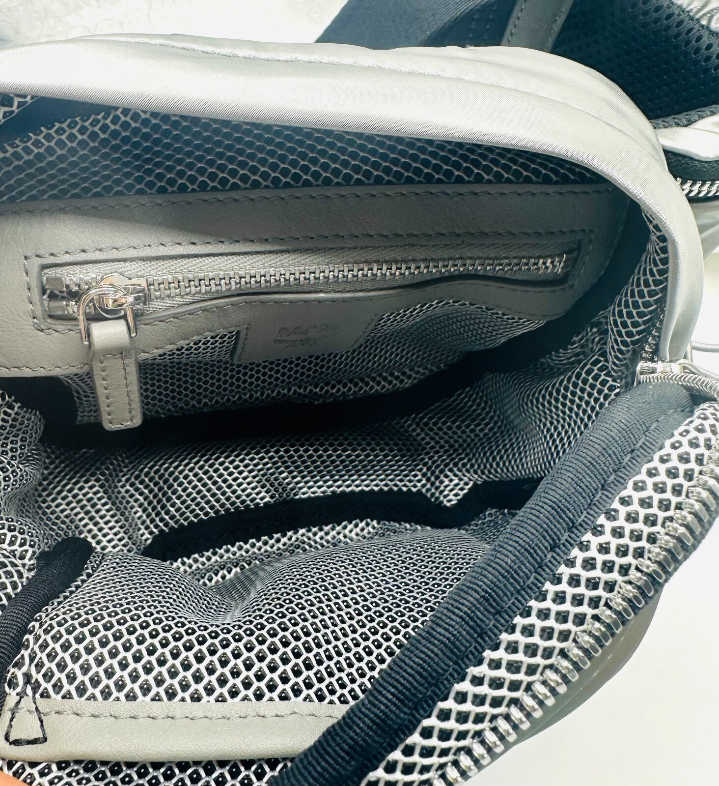 $525 New MCM Unisex Silver Nylon Jemison Crossbody 2 in 1 Bag MUR9AJV03TV001