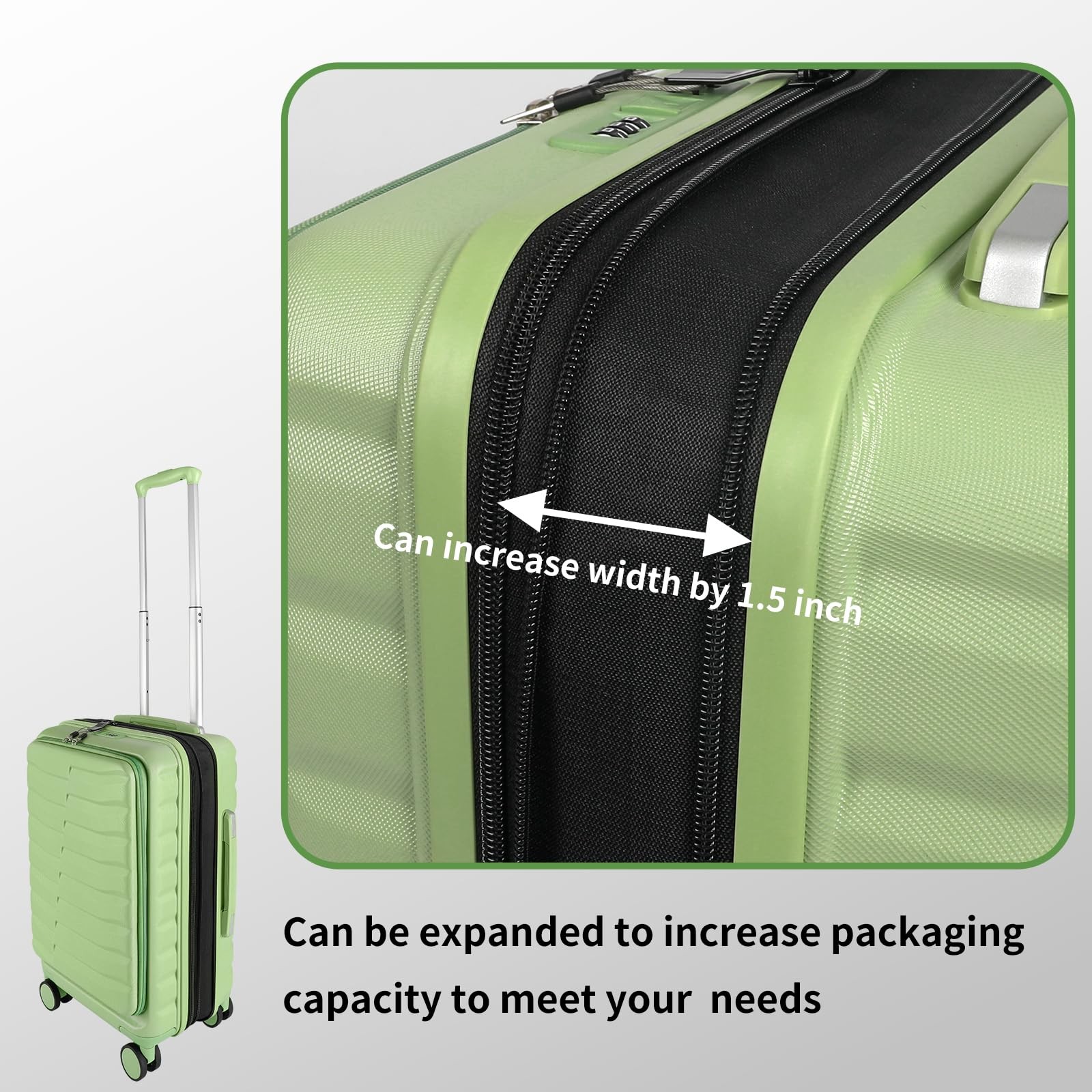 22×14×9 Airline Approved Carry On Luggage with Front Open 20 inch Avocado Green