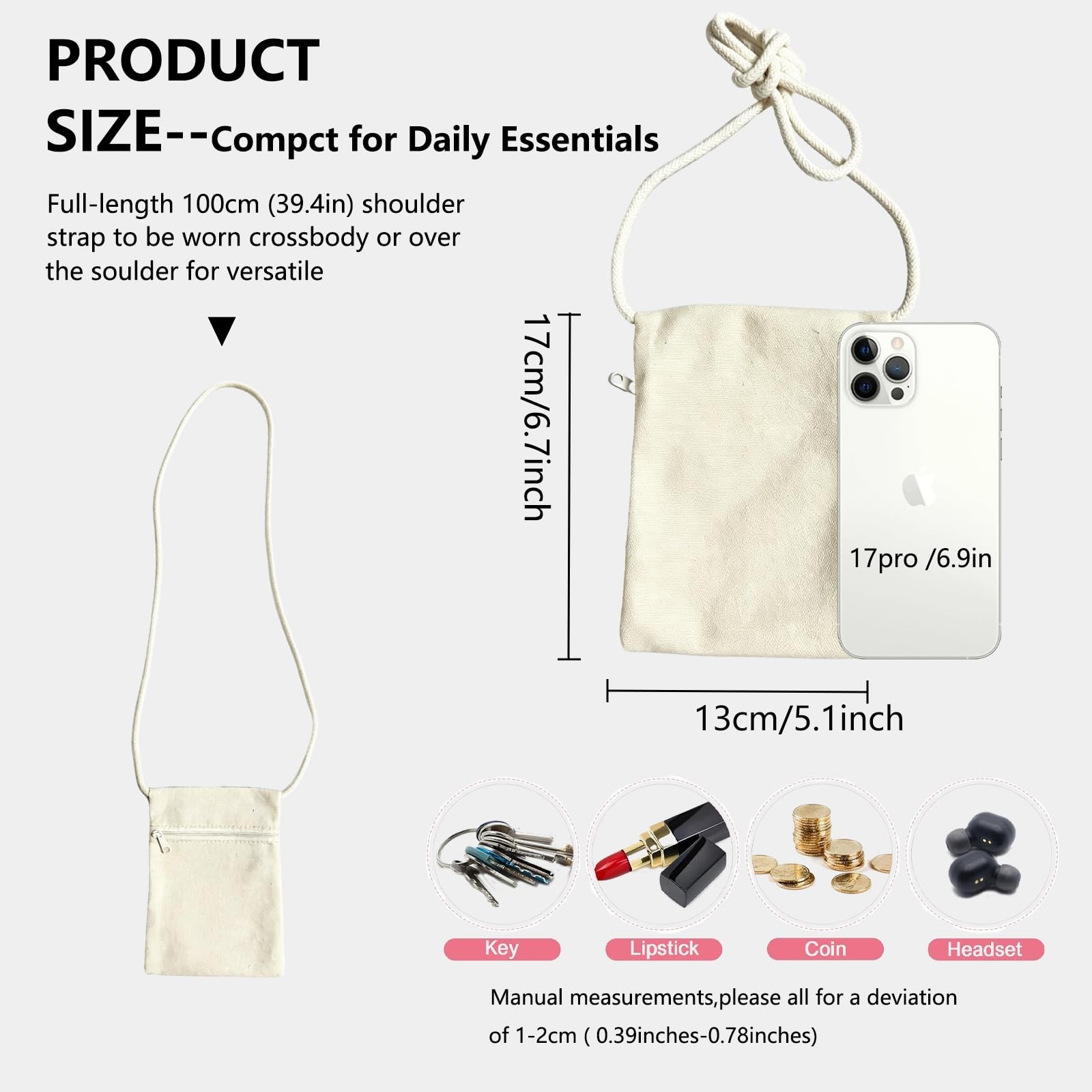 6Pcs 13x17cm Blank Canvas Crossbody Bag,Bulk Mini Zipper Shoulder Bags,Cloth …