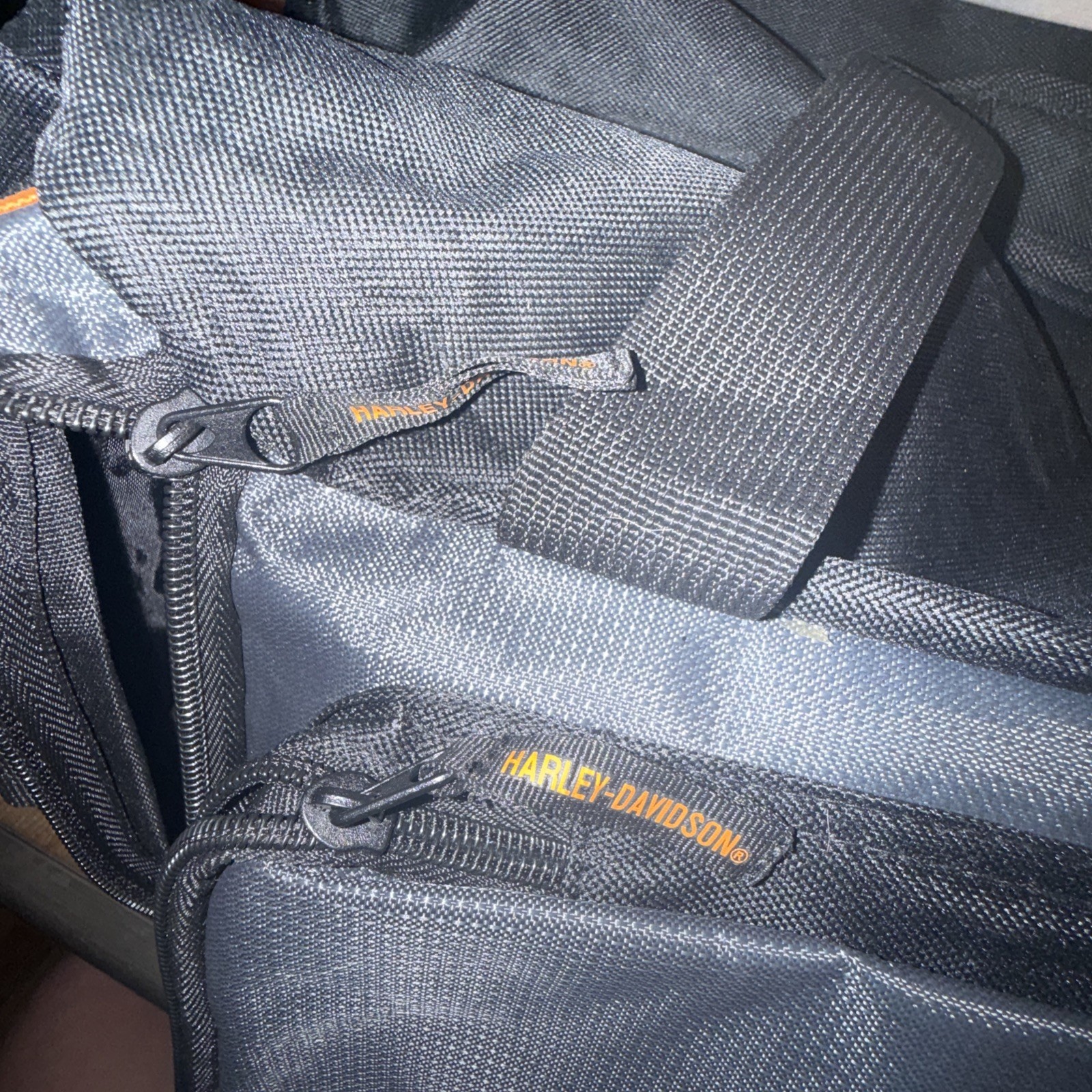 HARLEY DAVIDSON Duffel Bag Black Gray Orange Bar Shield Travel Gym Bag 19×9