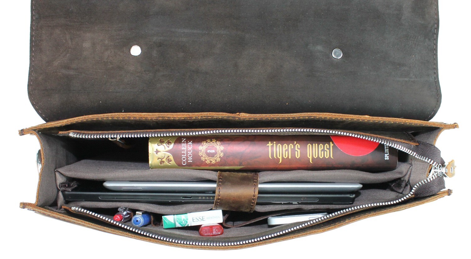 16 in. Slim Full Grain Leather Briefcase Laptop Bag With Latch Lock LB26