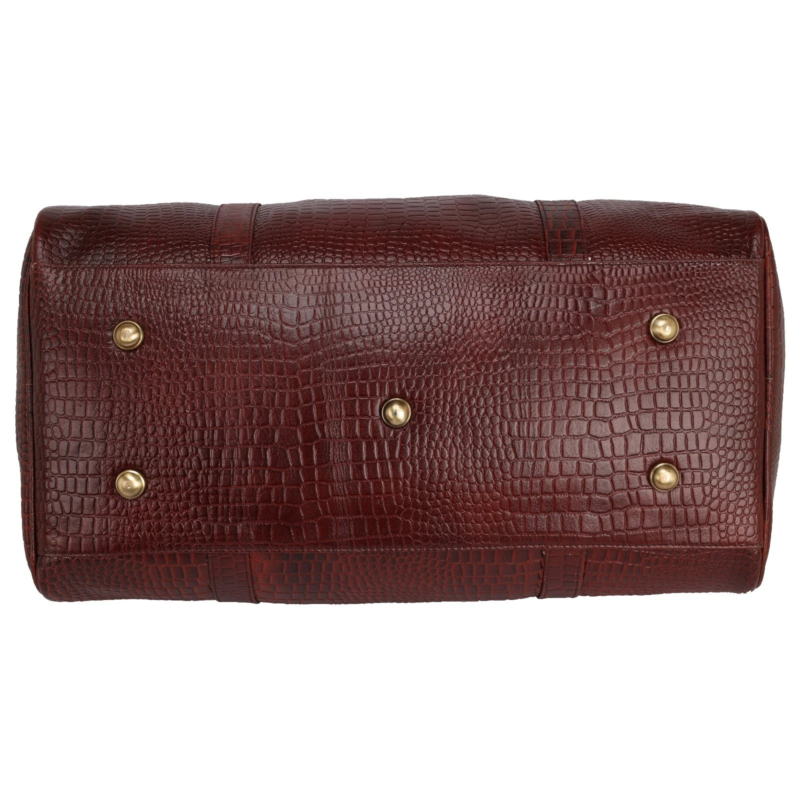 Full Grain Croco Leather Duffel Travel Bag for Holiday Weekend with Padlock