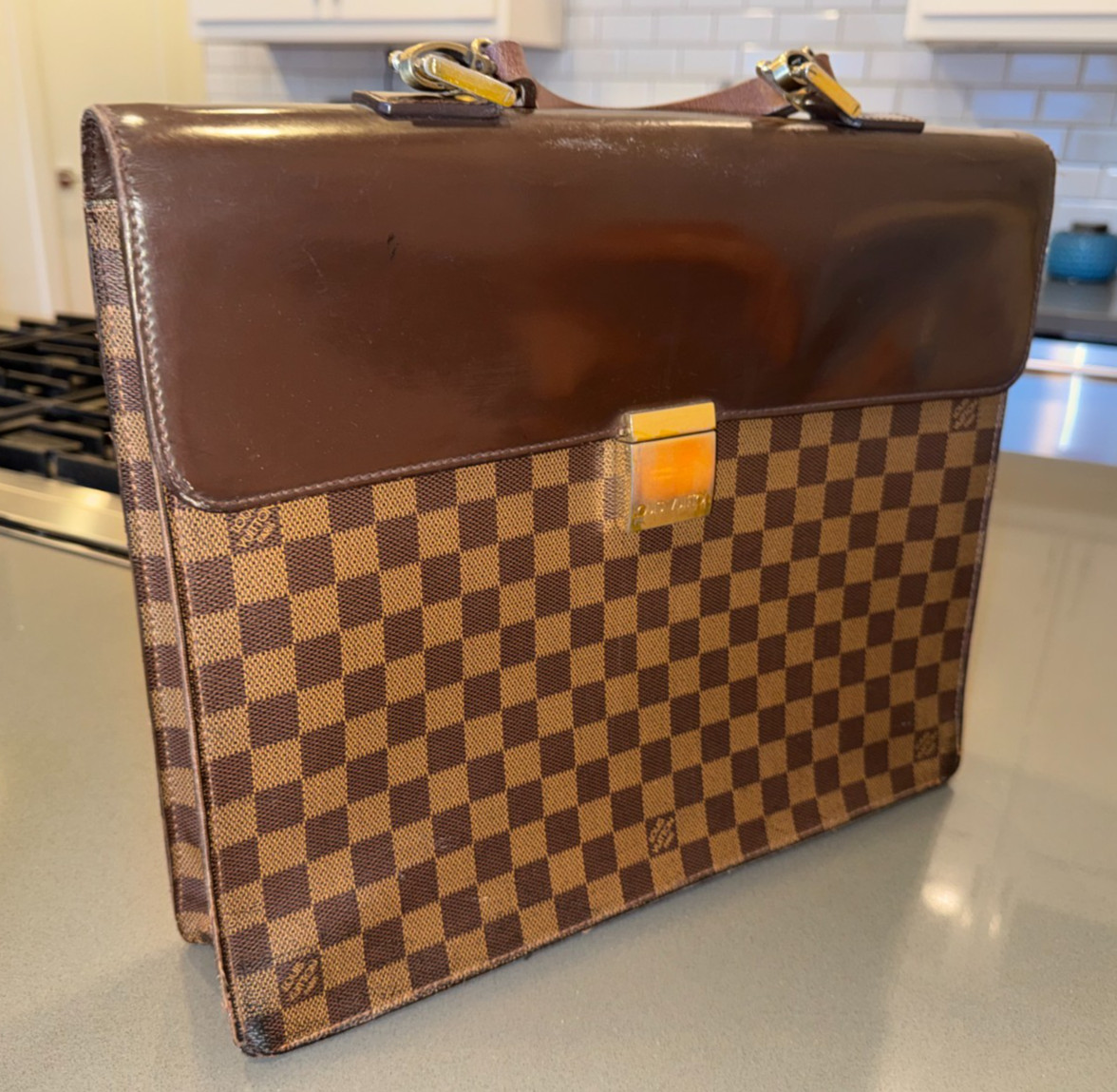 Louis Vuitton Damier Ebene Brown Leather Briefcase Vintage