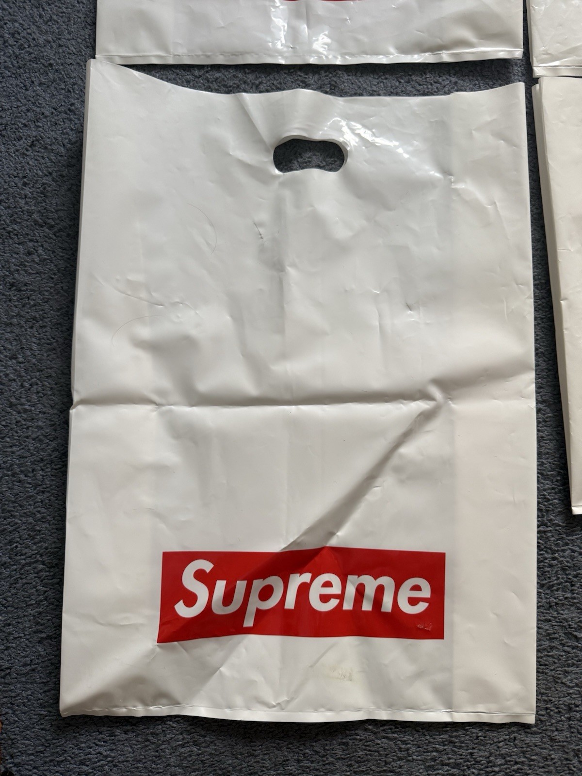 Supreme Red Box Logo Plastic Shopping Bags + 4 Supreme Logo Stickers Lot Of 4