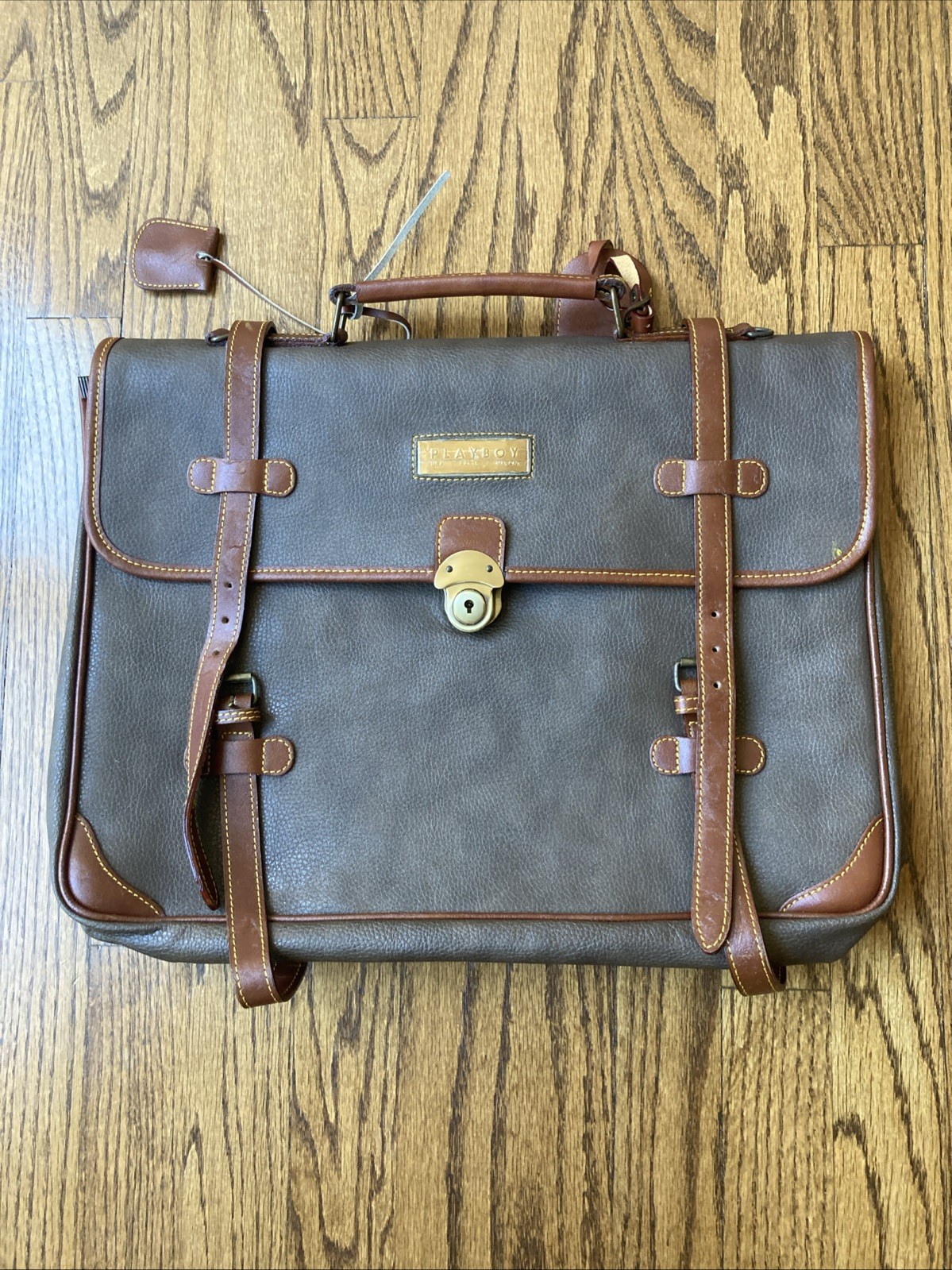 Vintage PLAYBOY Brand Brown Leather Briefcase and Detachable Strap