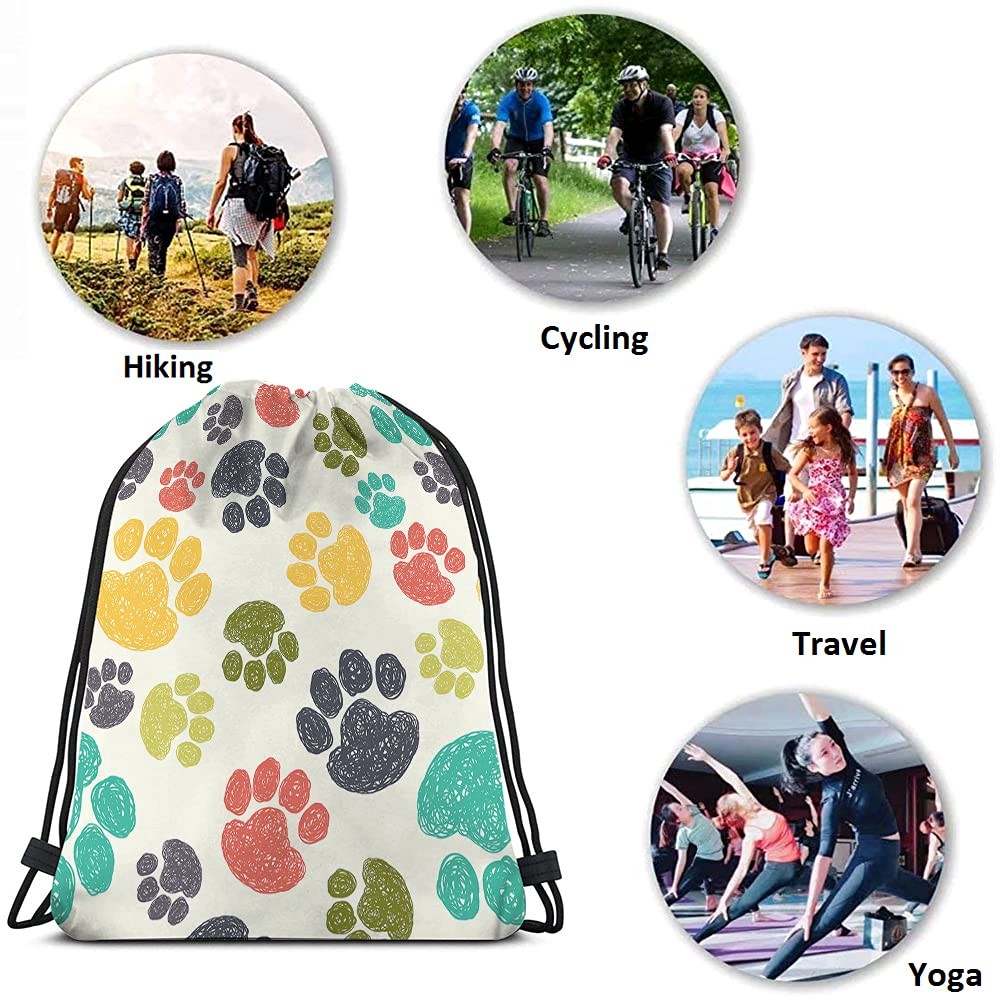 Paw Pattern Drawstring Bags Backpack Bag Cute Colorful Hand Drawn Doodle Prin…