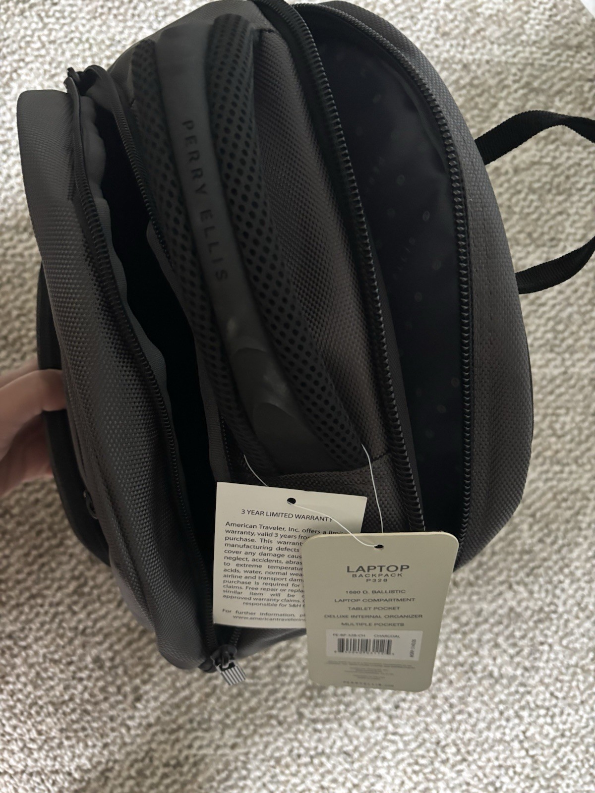 Perry Ellis Portfolio Backpack Laptop Bag Travel Work Multi Pocket Mens 18in