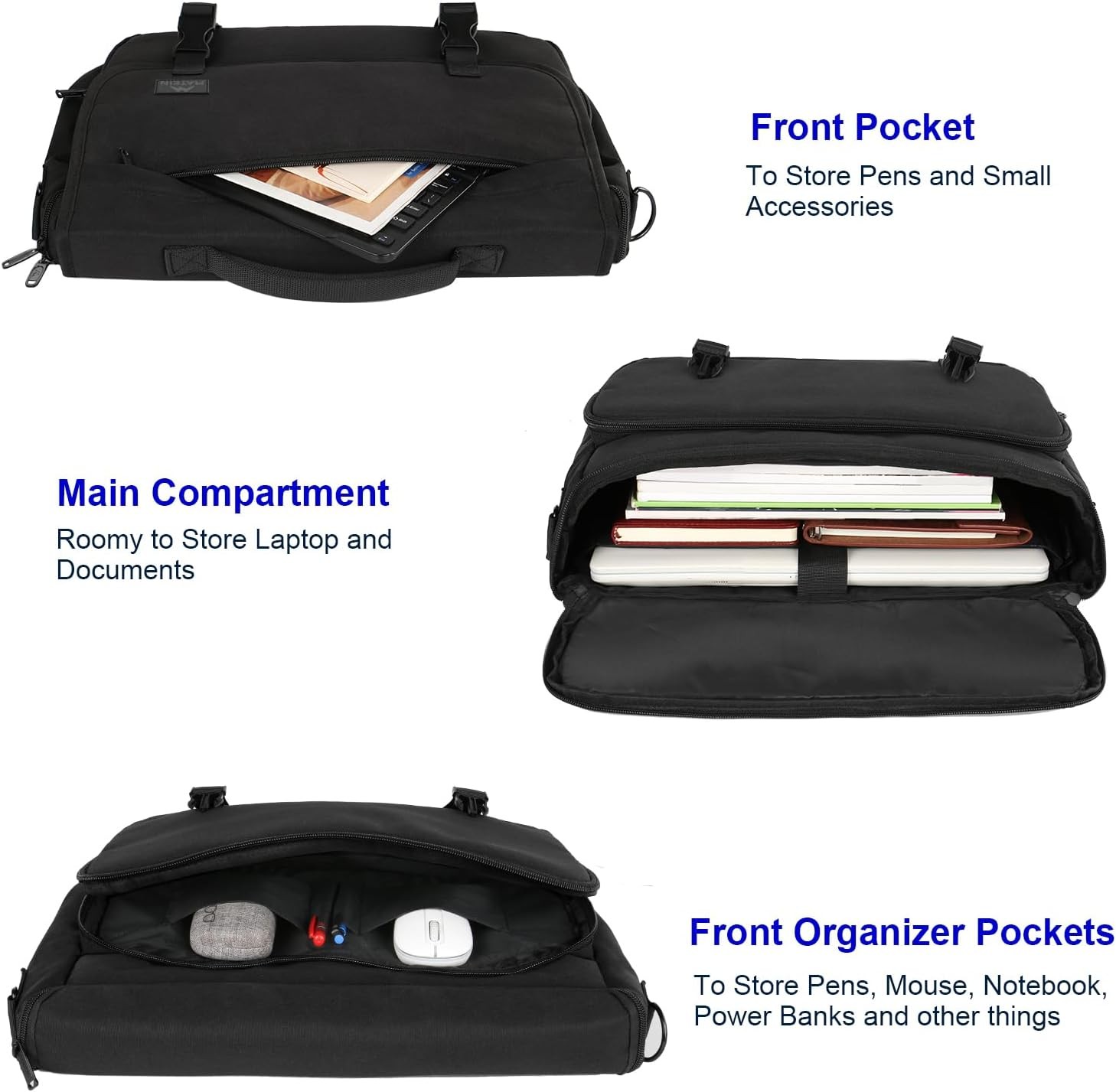 Messenger Bag for Men, Briefcases Lightweight Men’s 15.6 inch, Black