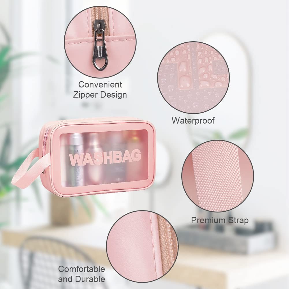 Aucuu 5PCS Clear Toiletry Bags, Wash Bag, 32.5*22.5*5 cm, – Pink