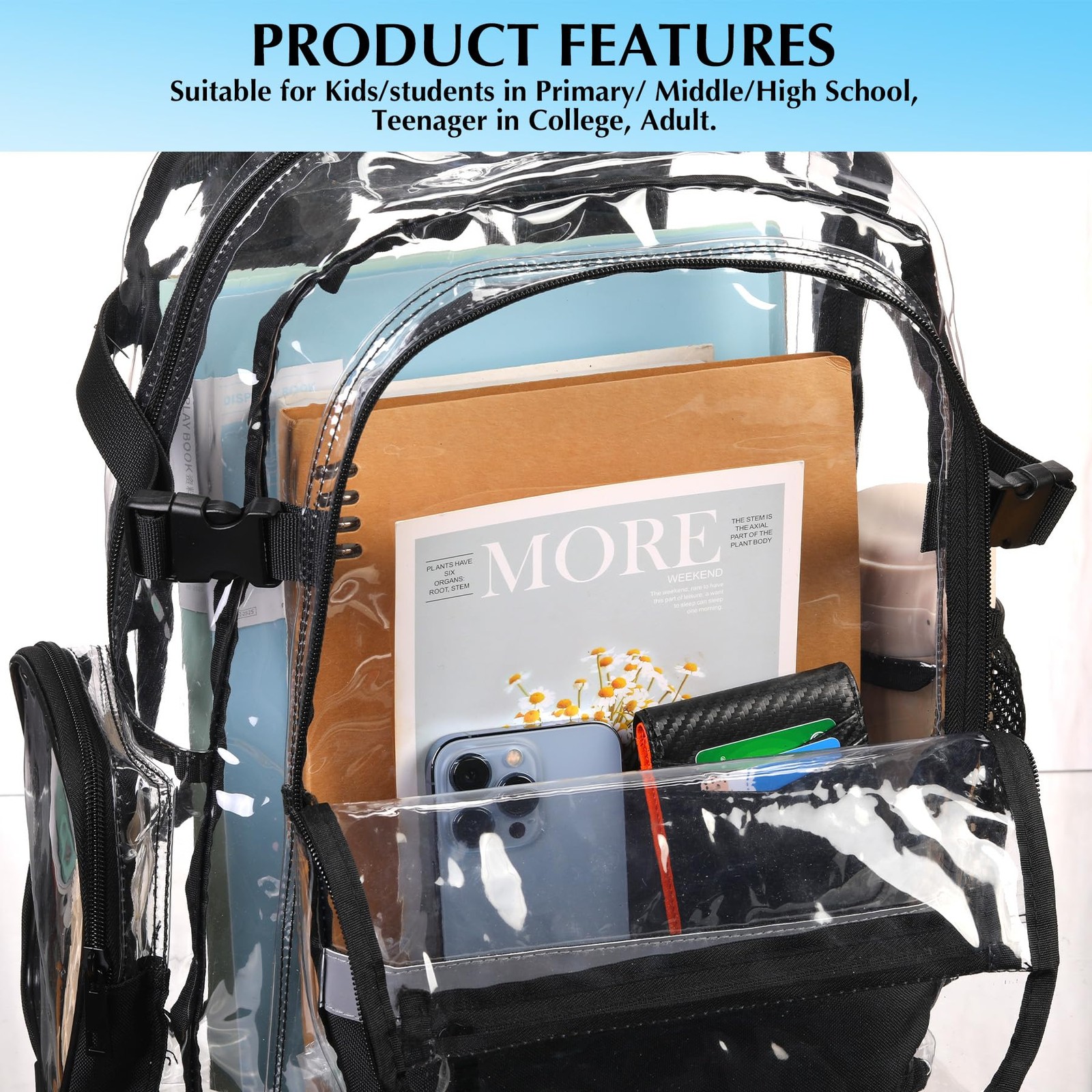 Heavy Duty Clear Backpack – Transparent School Stadium Backpack for Boys, Gir…