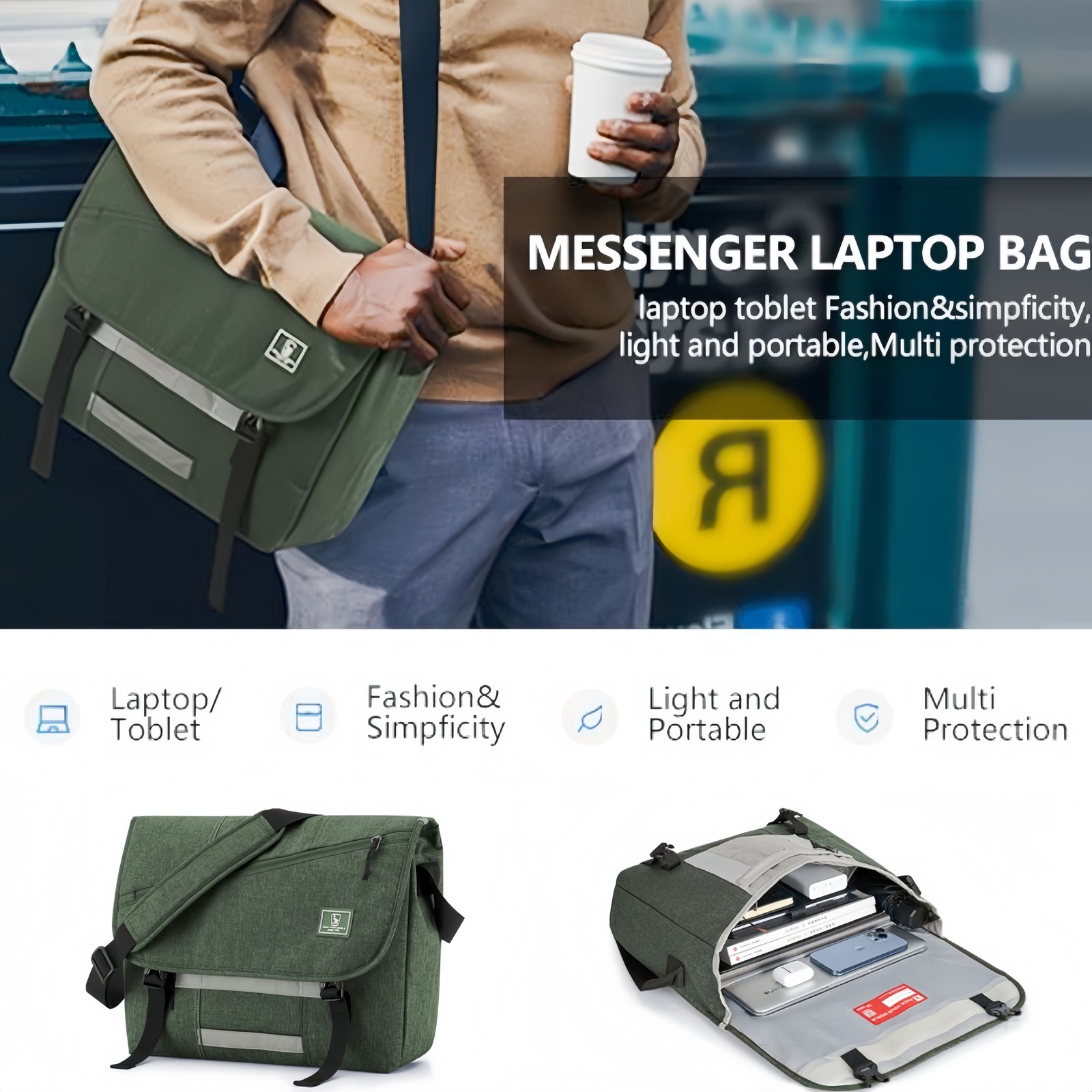 OIWAS Messenger Bag 15.6″ Laptop Shoulder Bag Crossbody Travel Bag for Men Women