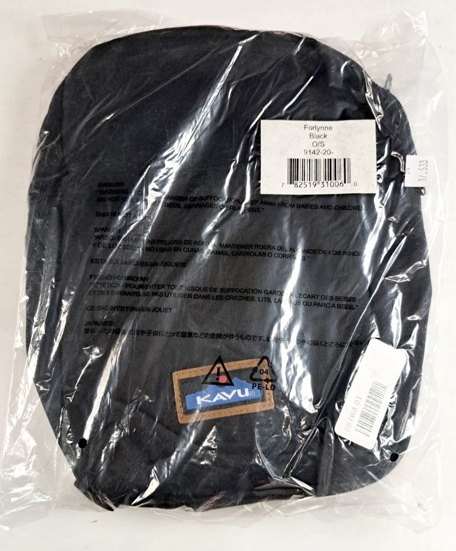 KAVU Seattle Forlynne Backpack Black Straps Rectangle Bag Zippered NEW!