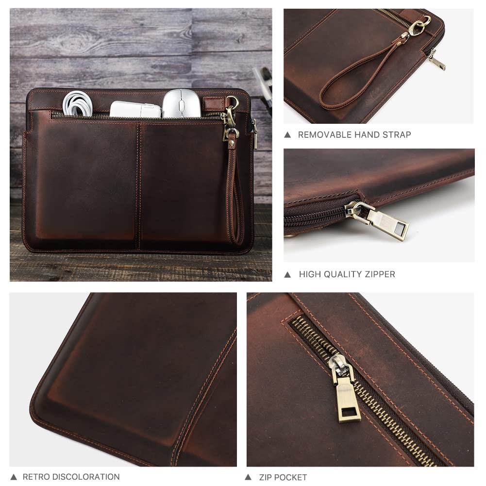 CONTACTS Crazy Horse Cowhide Leather 14.2″ Laptop Case Slim 14″ x 10″ Briefca…