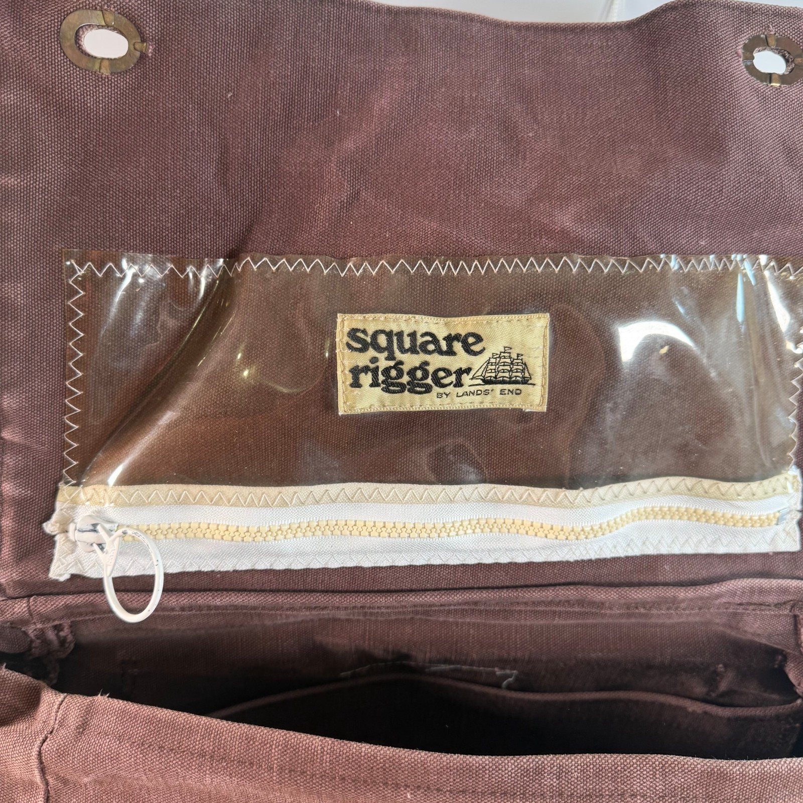 Lands’ End Square Rigger Brown Canvas Durable Classic Flap Front Messenger Bag