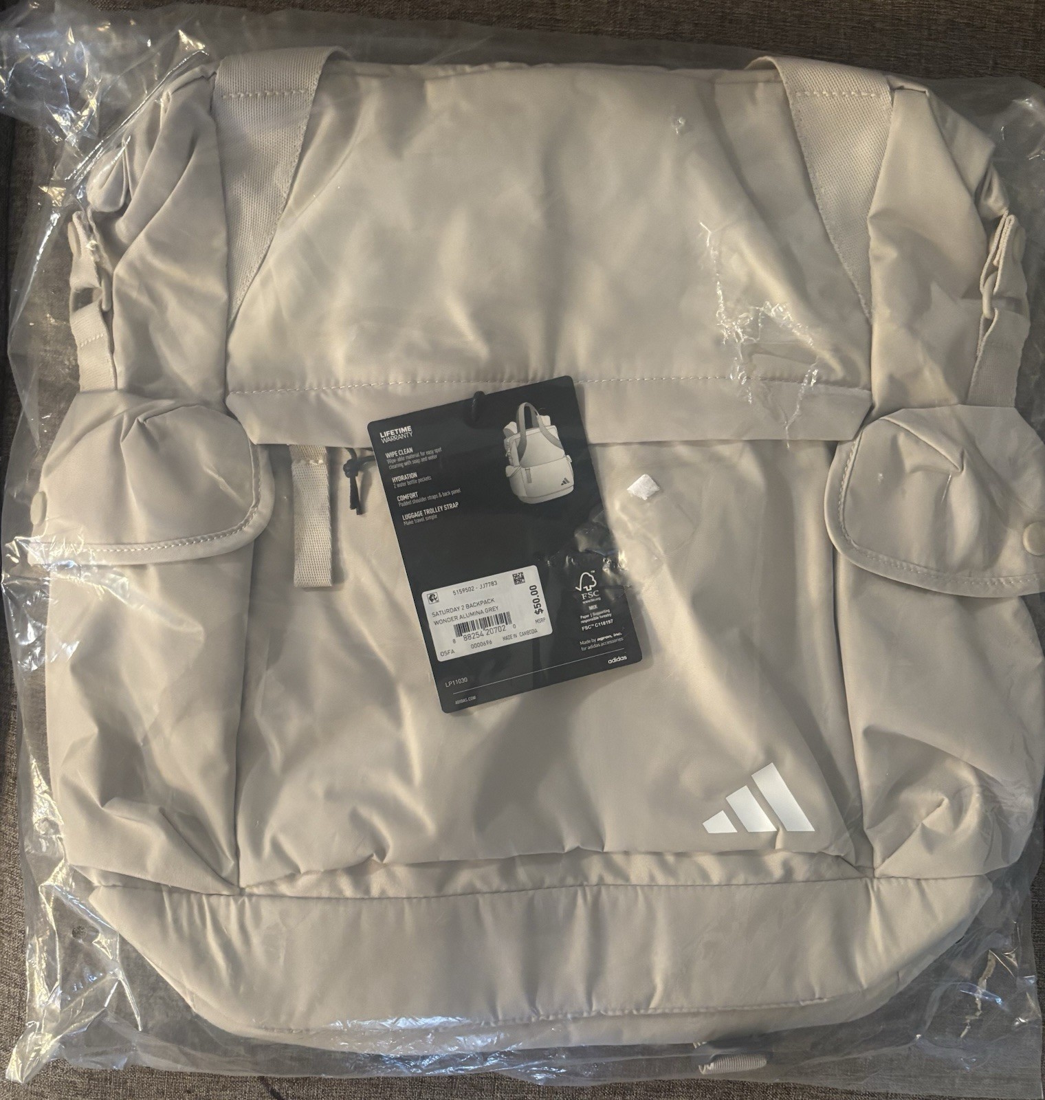 New Adidas Saturday 2 Backpack – Wonder Alumina Grey 23L Free Shipping