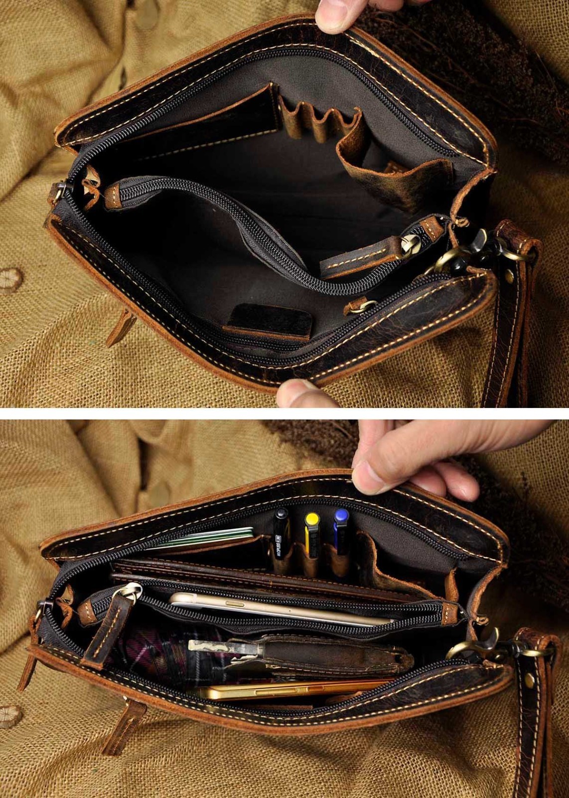 Men’s Leather Business Briefcase Clutch Bag – Organizer for Tablets & Essentials