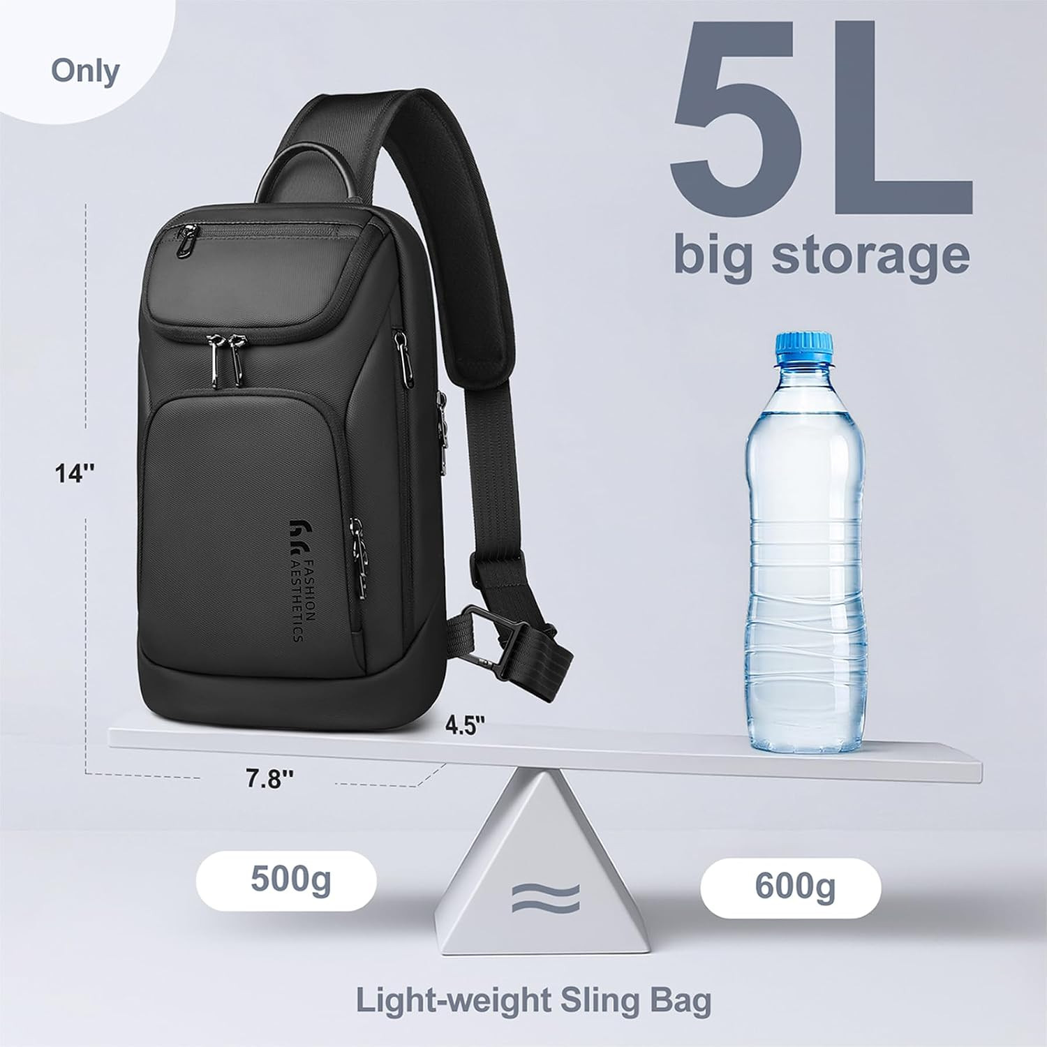 Waterproof Sling Bag for Men with Anti-Theft Pocket – Black Crossbody Backpack