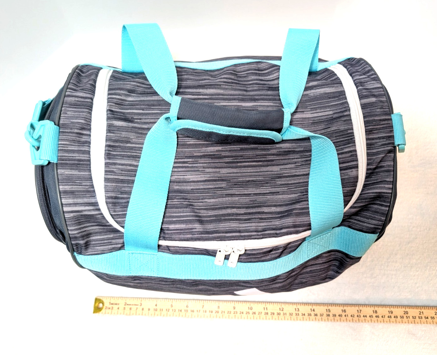 Adidas Defender 4 Small Duffel Bag, Grey Teal White White Accents Logo